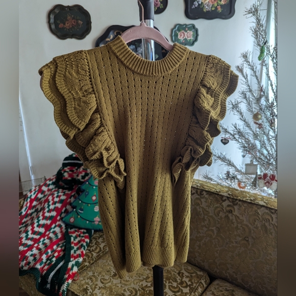 Who What Wear Tops - Who What Wear Mustard Yellow Sweater Shirt Size Medium with Ruffle Sleeves